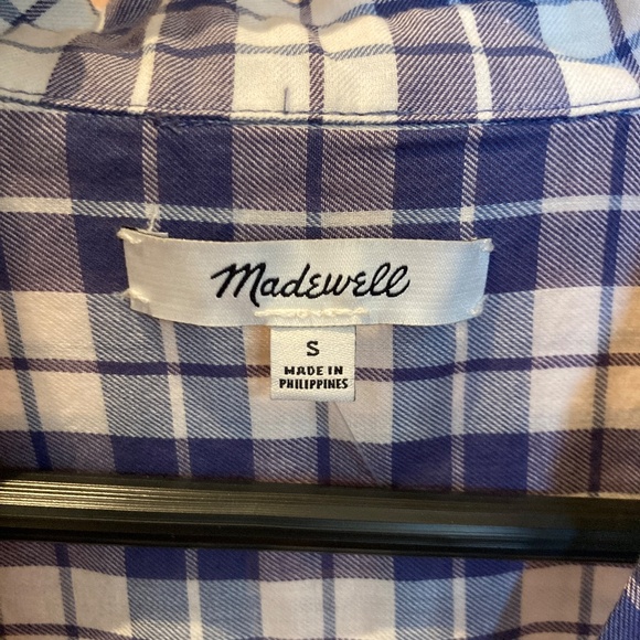 NWOT Madewell Central Plaid Button Down with Back Split Size Small Blue & White - Picture 2 of 8